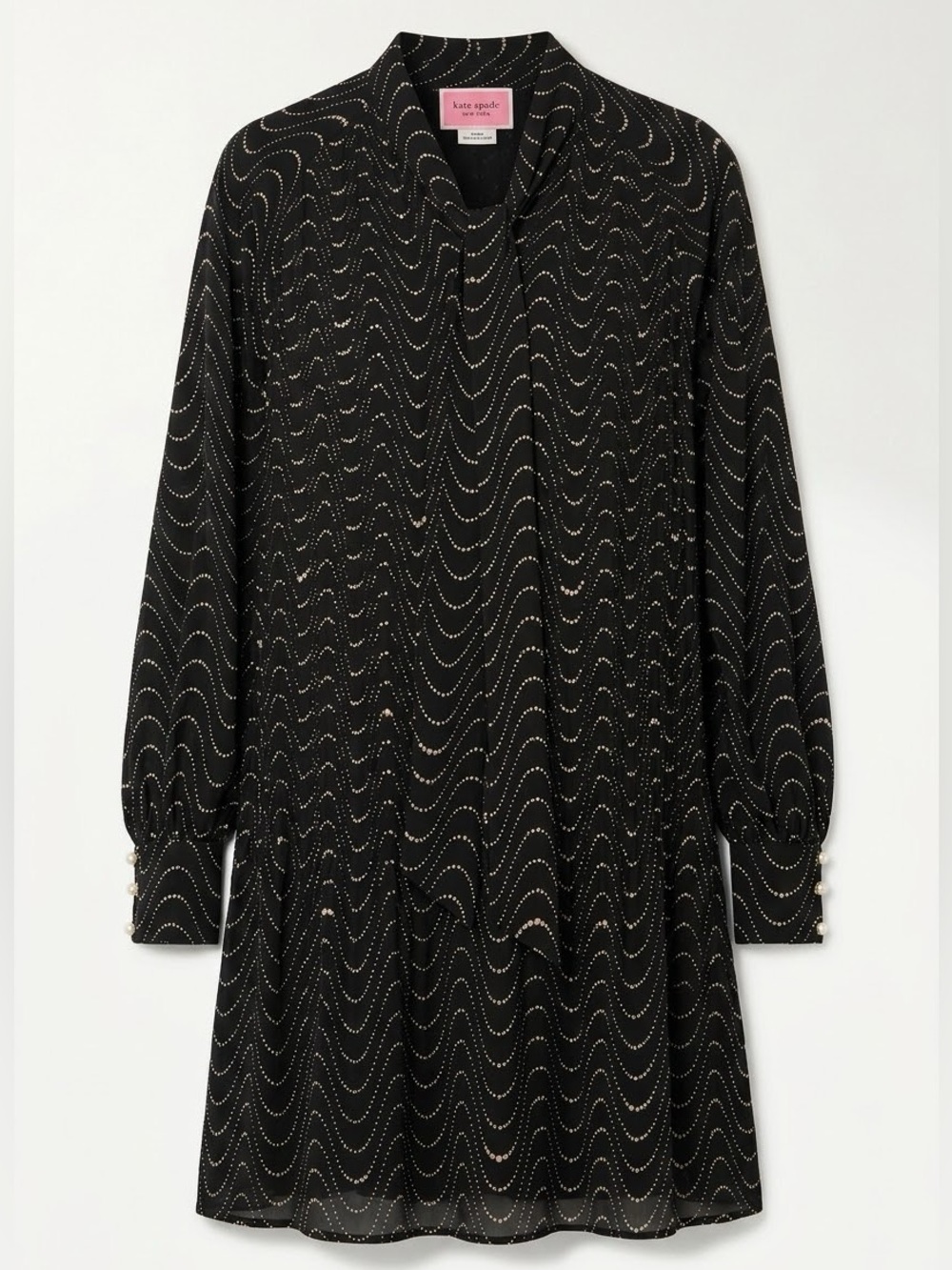kate spade Black Wave-Print Long-Sleeve Mini Dress